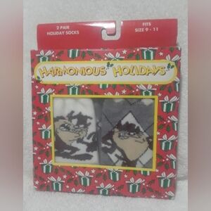Vintage Looney tunes harmonious christmas holiday set of 2 pair socks